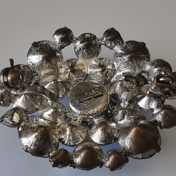 Vintage  TRIAD Multi Level Rhinestone Brooch- Blue Aurora - Picture 12 of 16